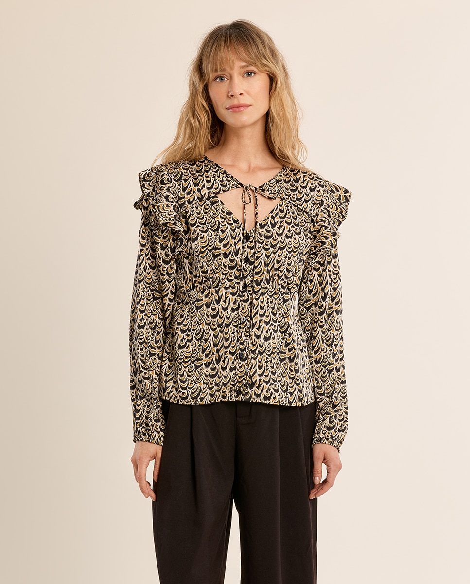 Blusa de mujer de manga larga con estampado - Molly Bracken - Negro Negro-2