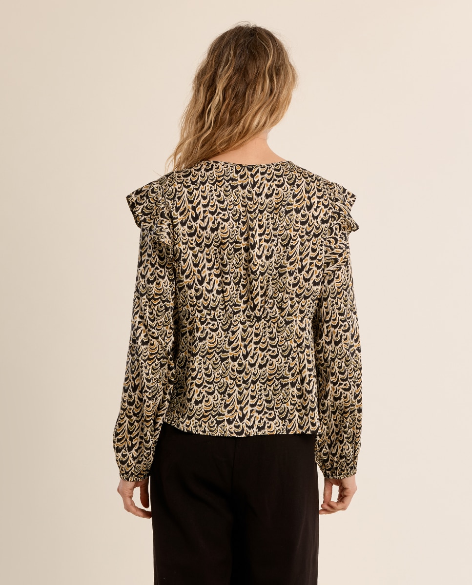Blusa de mujer de manga larga con estampado - Molly Bracken - Negro Negro-4