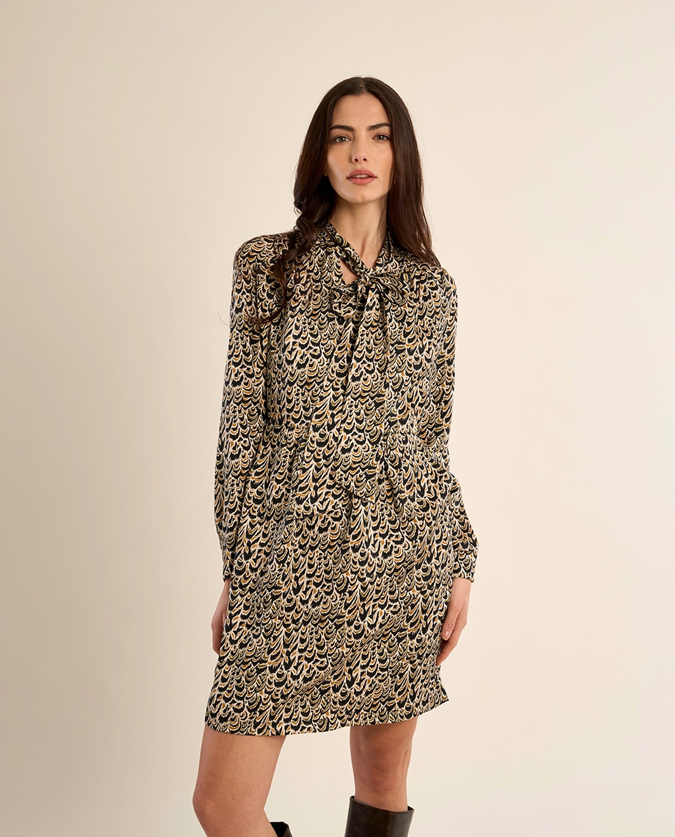 Vestido de manga larga con estampado - Molly Bracken - Negro Negro-3