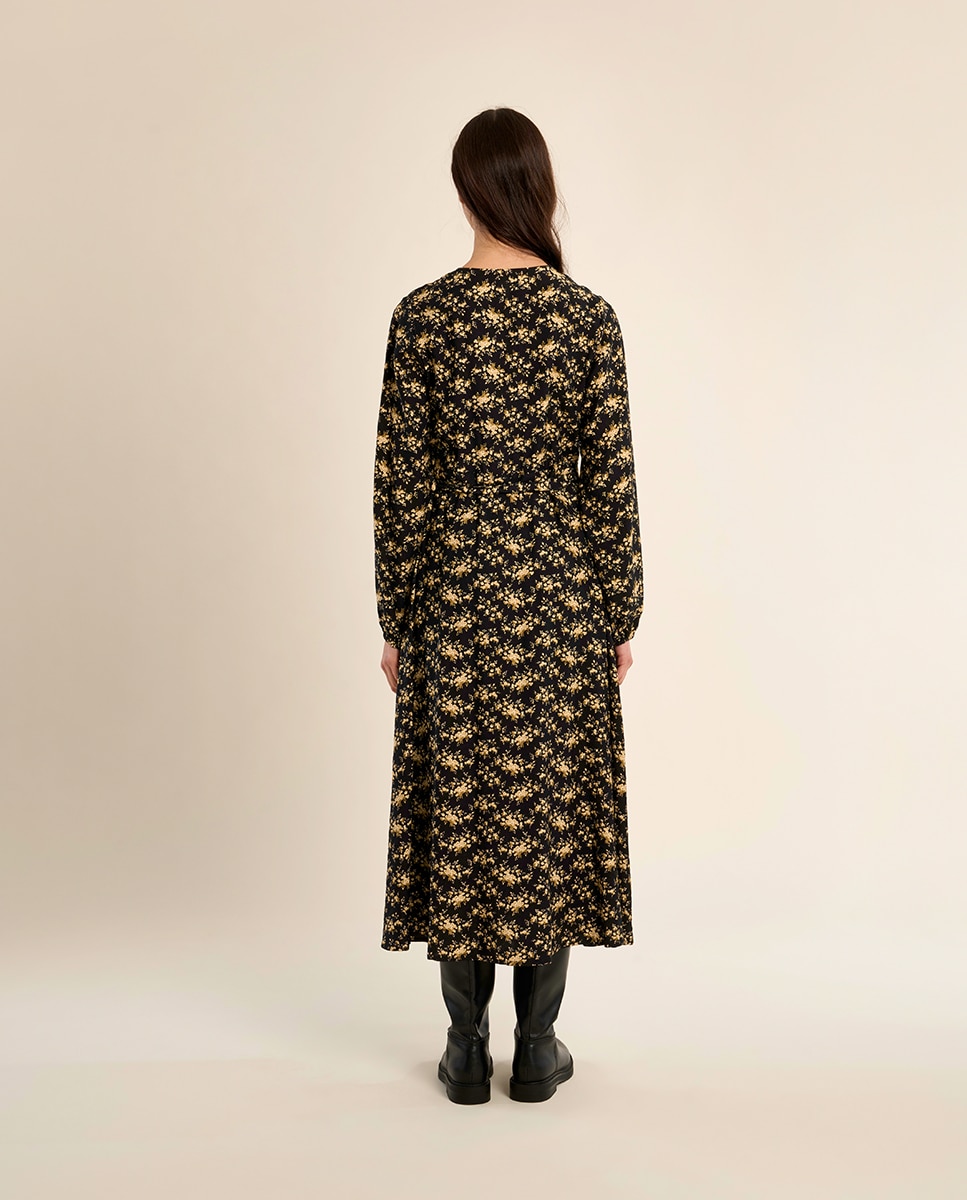 Vestido largo con estampado y volantes - Molly Bracken - Negro Negro-4