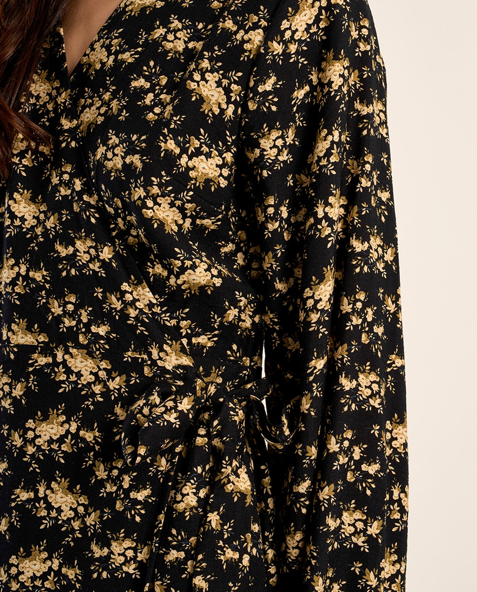 Vestido largo con estampado y volantes - Molly Bracken - Negro Negro-5
