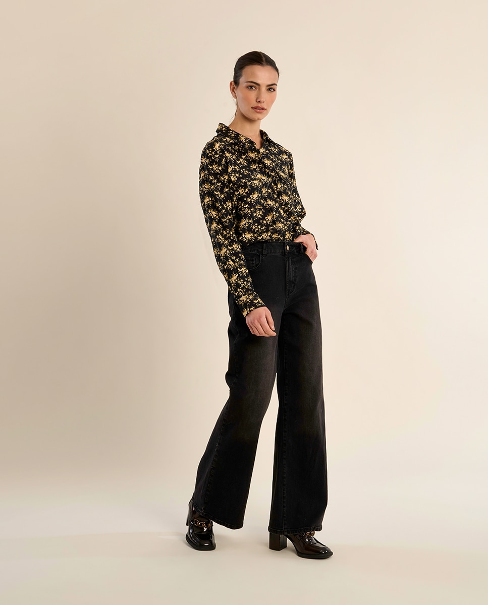 Camisa de mujer de manga larga con estampado - Molly Bracken - Negro Negro-1