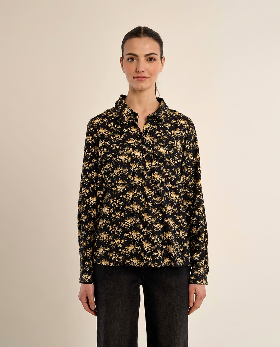 Camisa de mujer de manga larga con estampado - Molly Bracken - Negro Negro-2