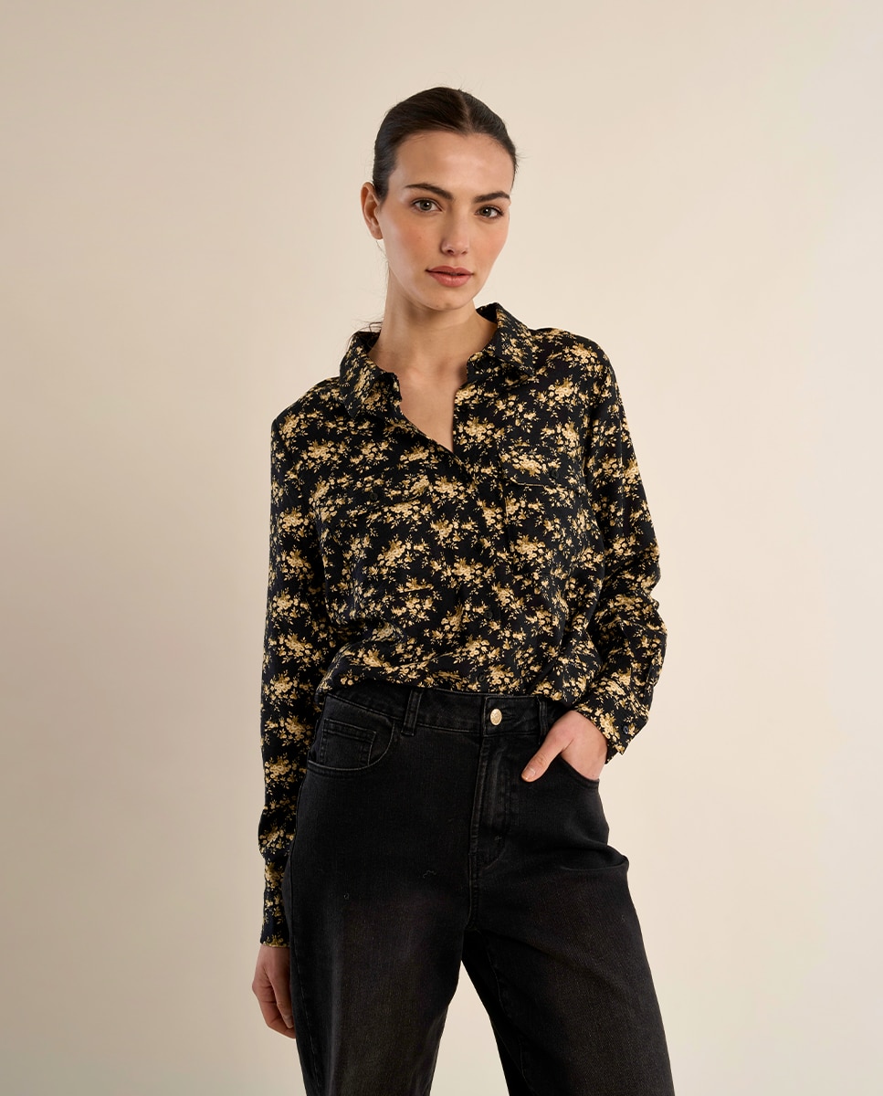 Camisa de mujer de manga larga con estampado - Molly Bracken - Negro Negro-3