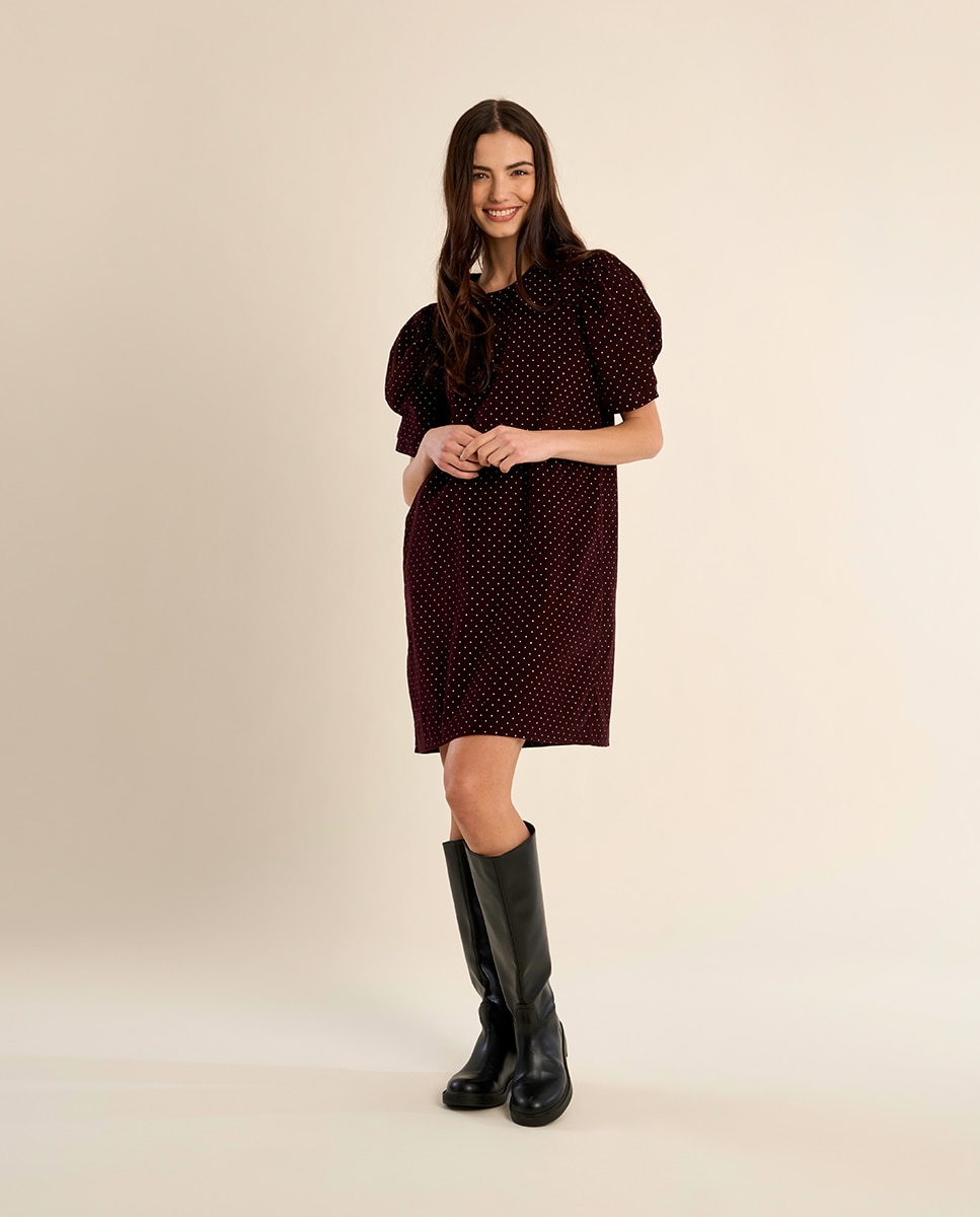Vestido de manga corta abullonada motivo lunares - Molly Bracken - Burdeos Burdeos-1