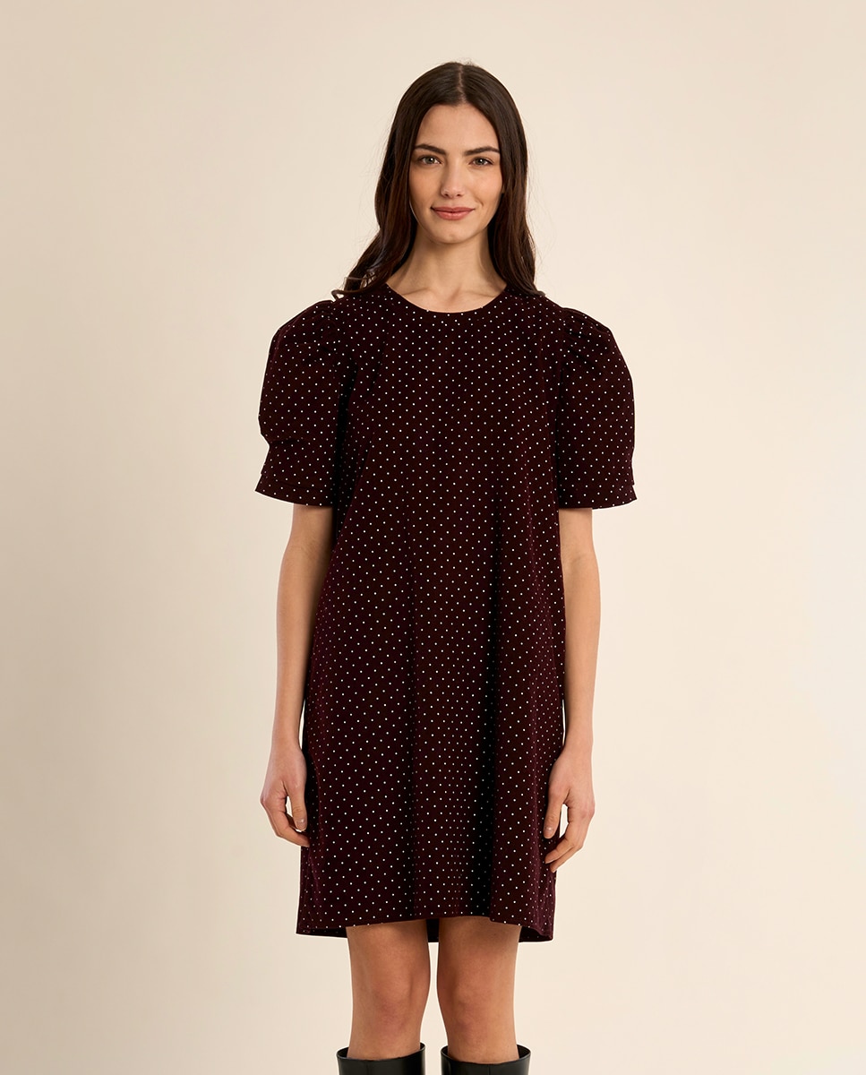 Vestido de manga corta abullonada motivo lunares - Molly Bracken - Burdeos Burdeos-2