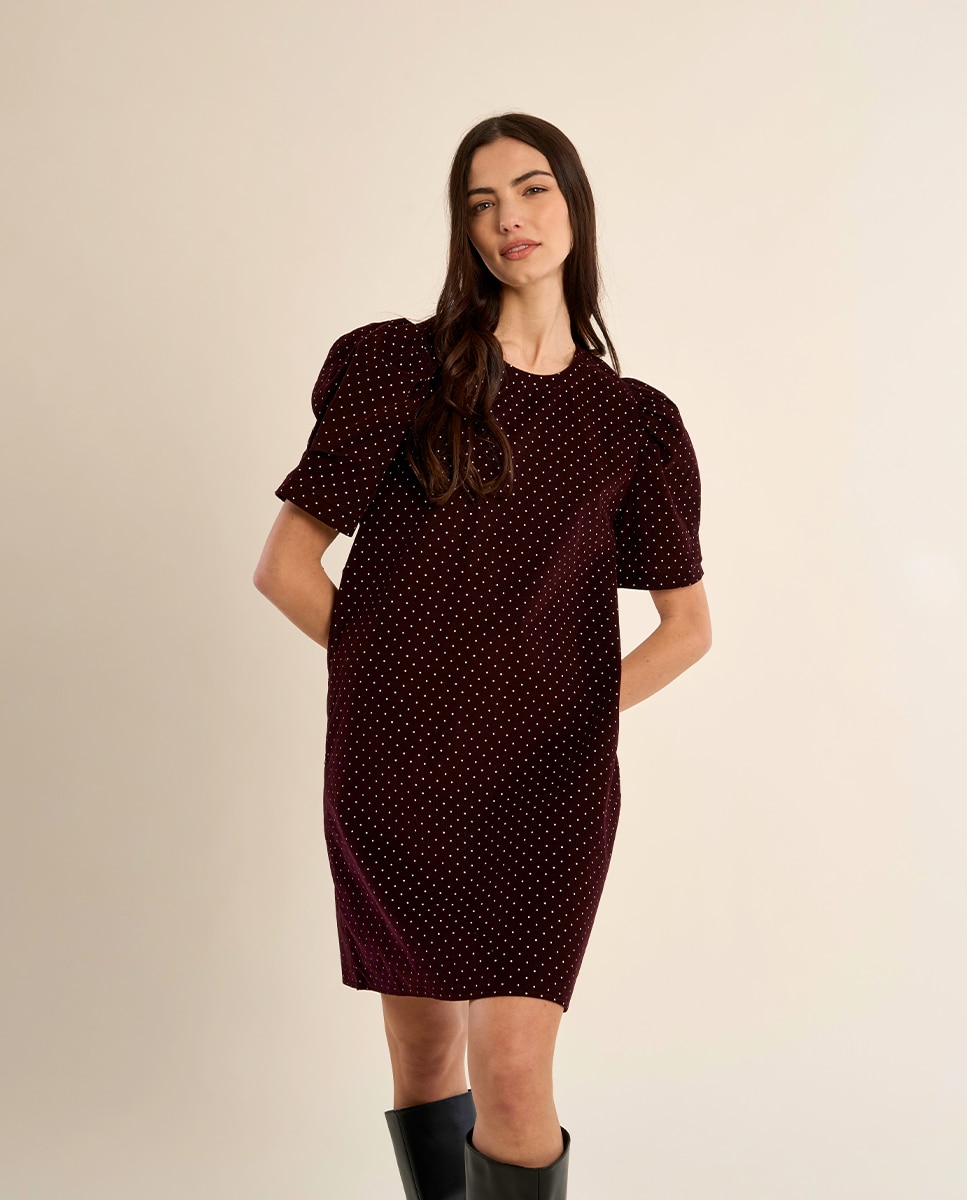 Vestido de manga corta abullonada motivo lunares - Molly Bracken - Burdeos Burdeos-3