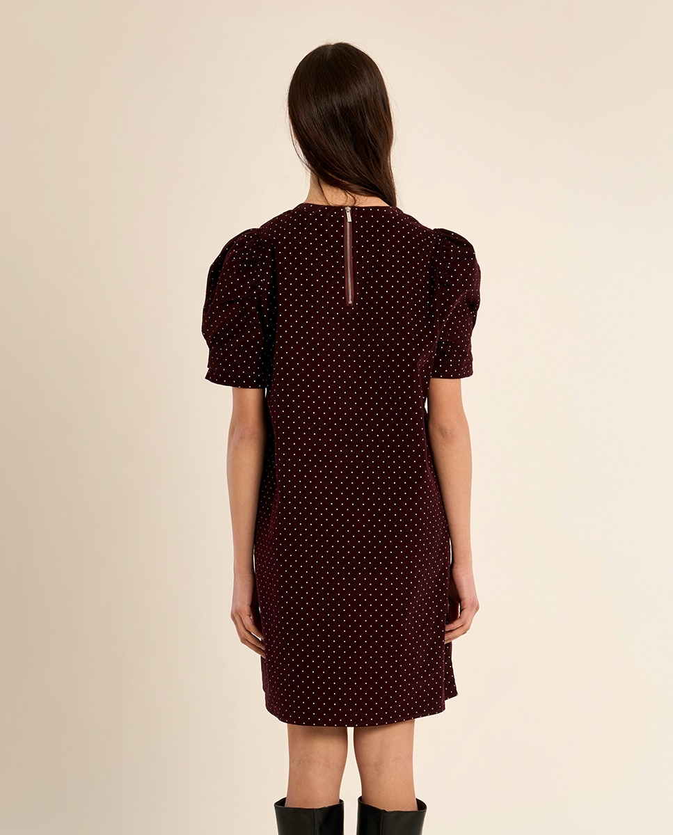 Vestido de manga corta abullonada motivo lunares - Molly Bracken - Burdeos Burdeos-4