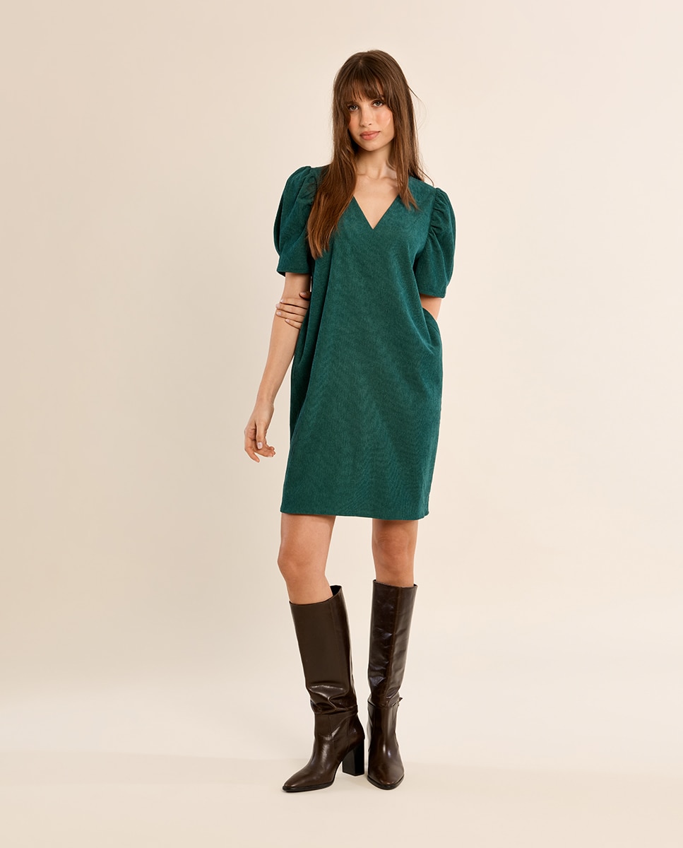 Vestido de manga corta abullonada - Molly Bracken - Verde oscuro Verde oscuro-1