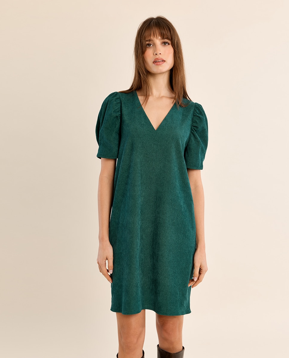 Vestido de manga corta abullonada - Molly Bracken - Verde oscuro Verde oscuro-2