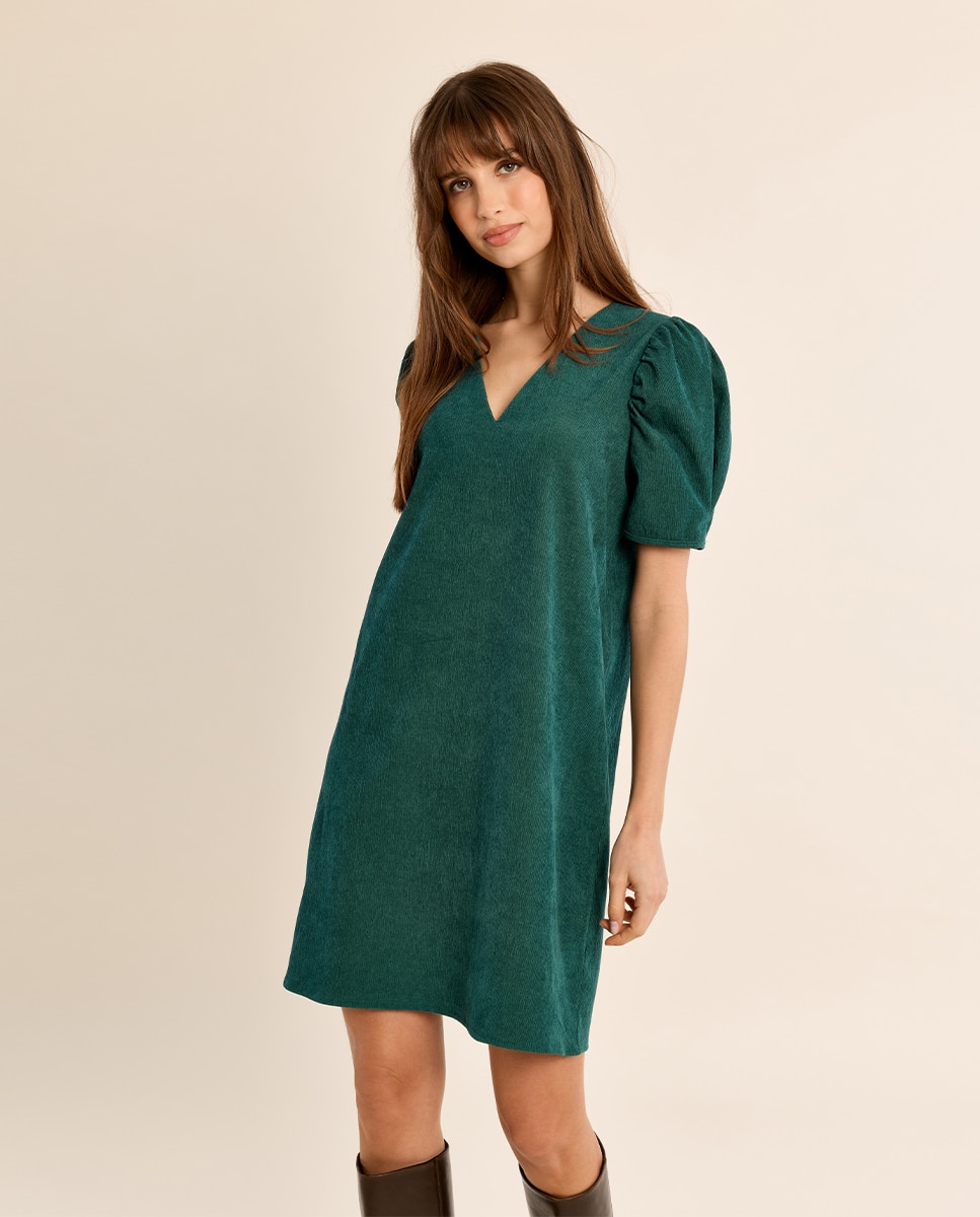 Vestido de manga corta abullonada - Molly Bracken - Verde oscuro Verde oscuro-3
