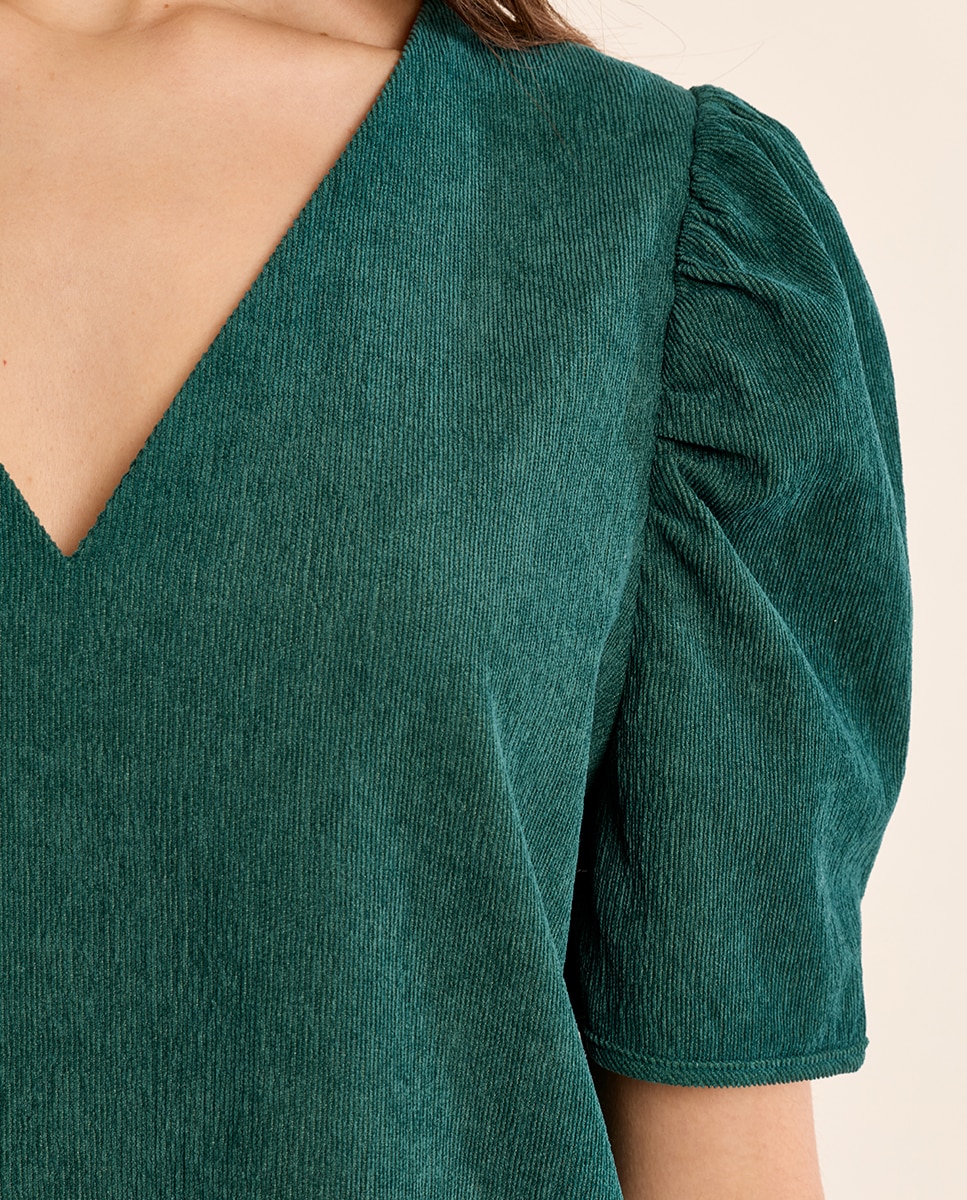 Vestido de manga corta abullonada - Molly Bracken - Verde oscuro Verde oscuro-5