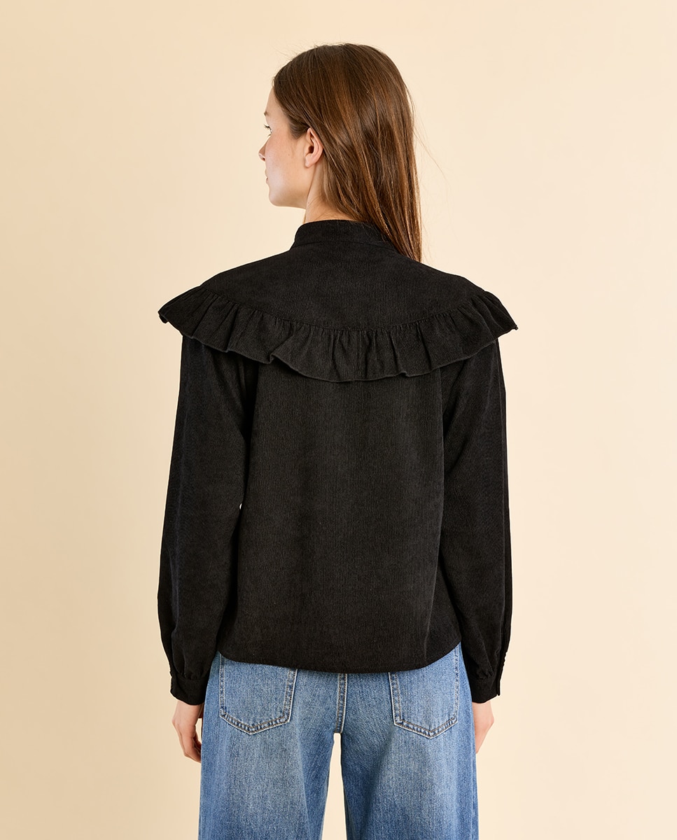 Camisa de mujer de manga larga detalle volantes - Molly Bracken - Negro Negro-4