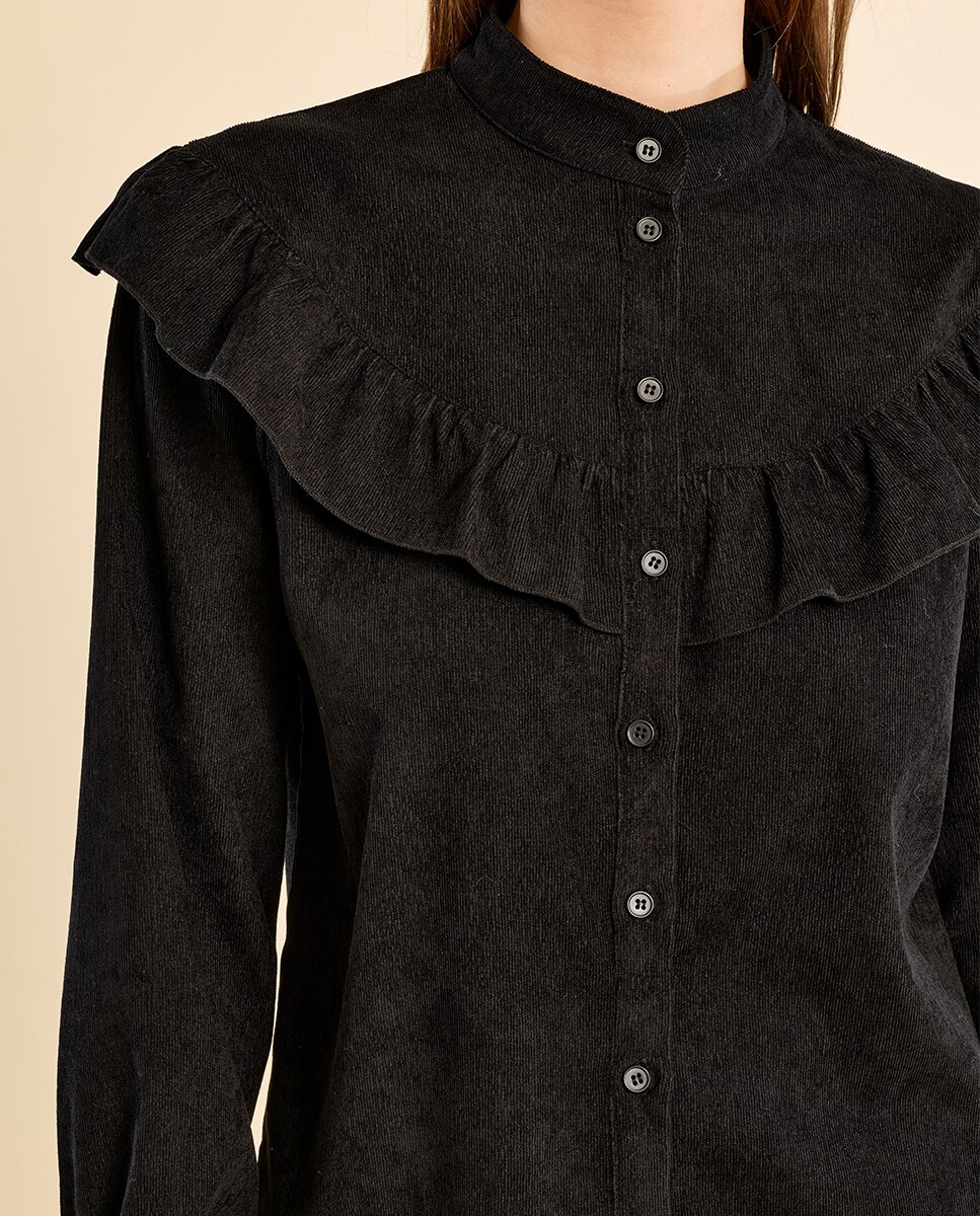 Camisa de mujer de manga larga detalle volantes - Molly Bracken - Negro Negro-5