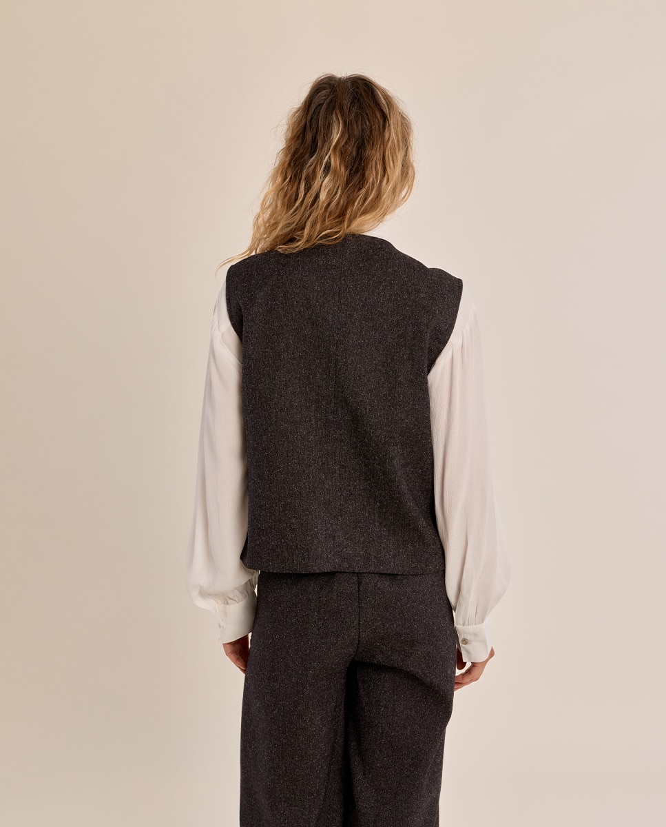Chaleco de mujer corto detalle botones - Molly Bracken - Negro Negro-4