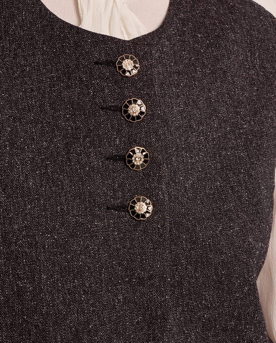 Chaleco de mujer corto detalle botones - Molly Bracken - Negro Negro-5
