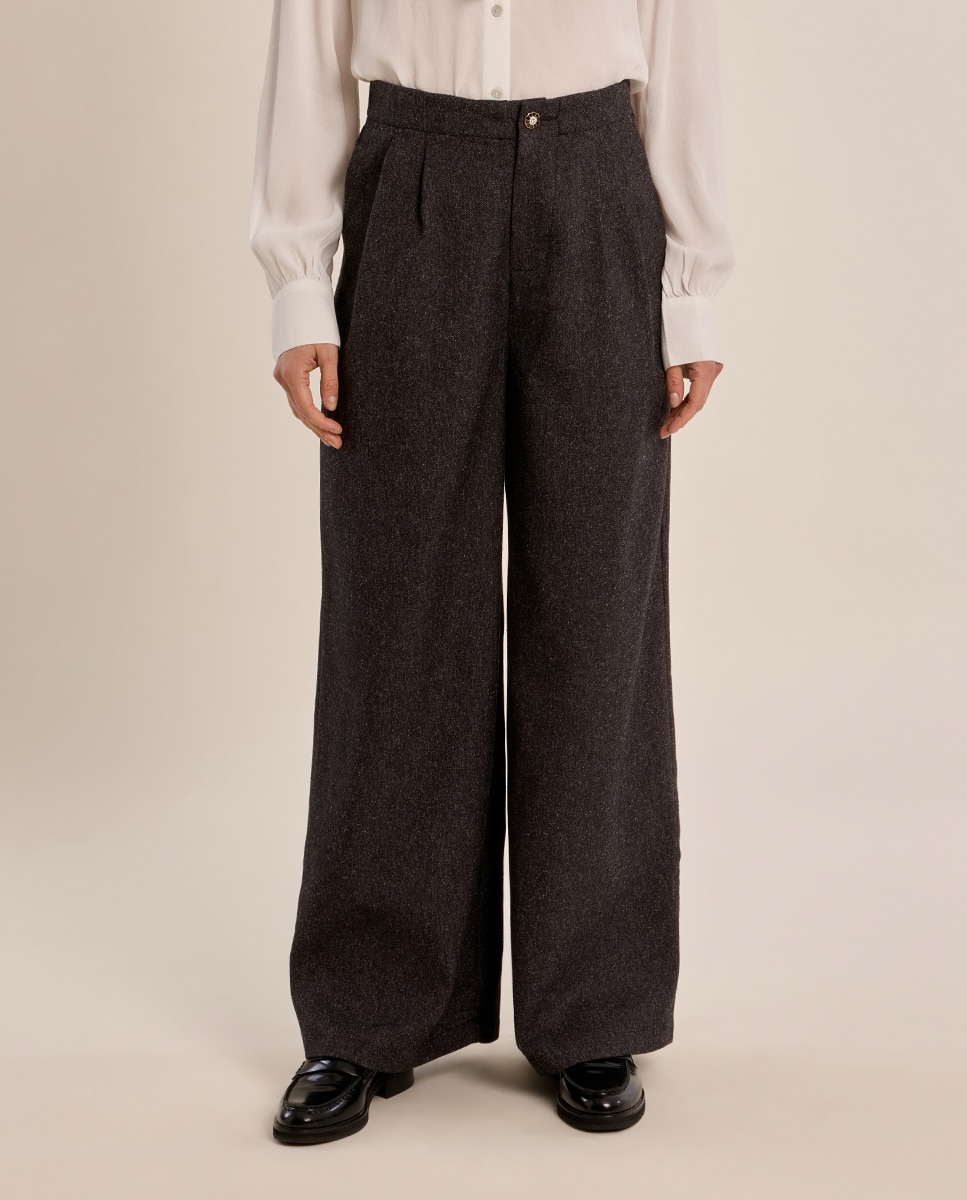 Pantalón de mujer largo detalle pliegues - Molly Bracken - Negro Negro-2