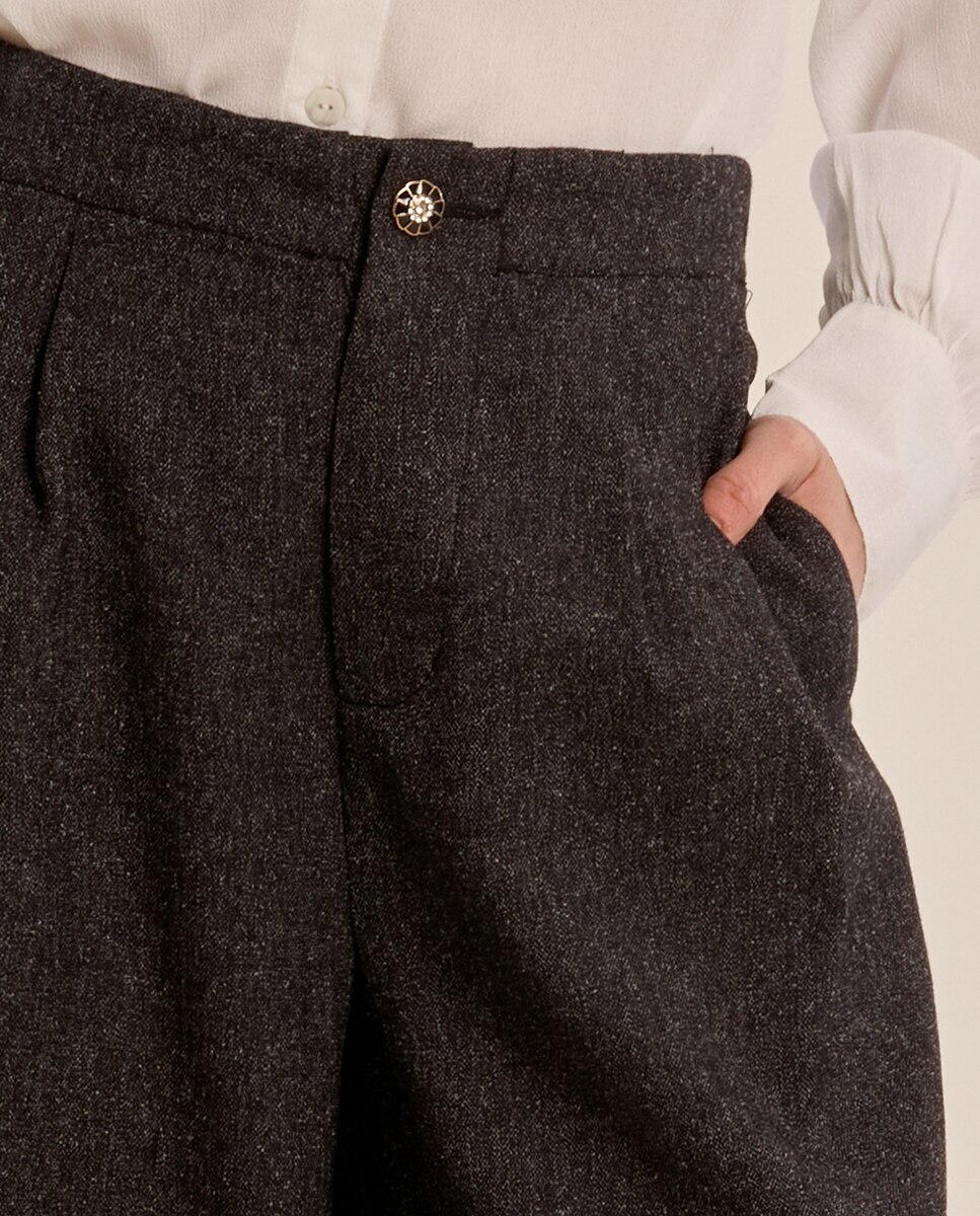 Pantalón de mujer largo detalle pliegues - Molly Bracken - Negro Negro-5