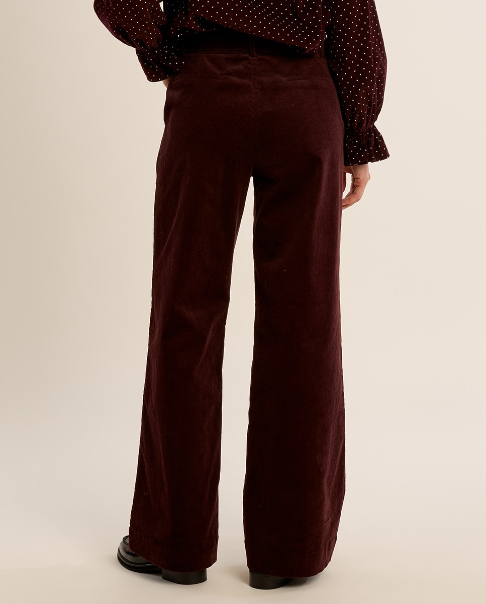 Pantalón de mujer largo detalle pliegues - Molly Bracken - Burdeos Burdeos-4