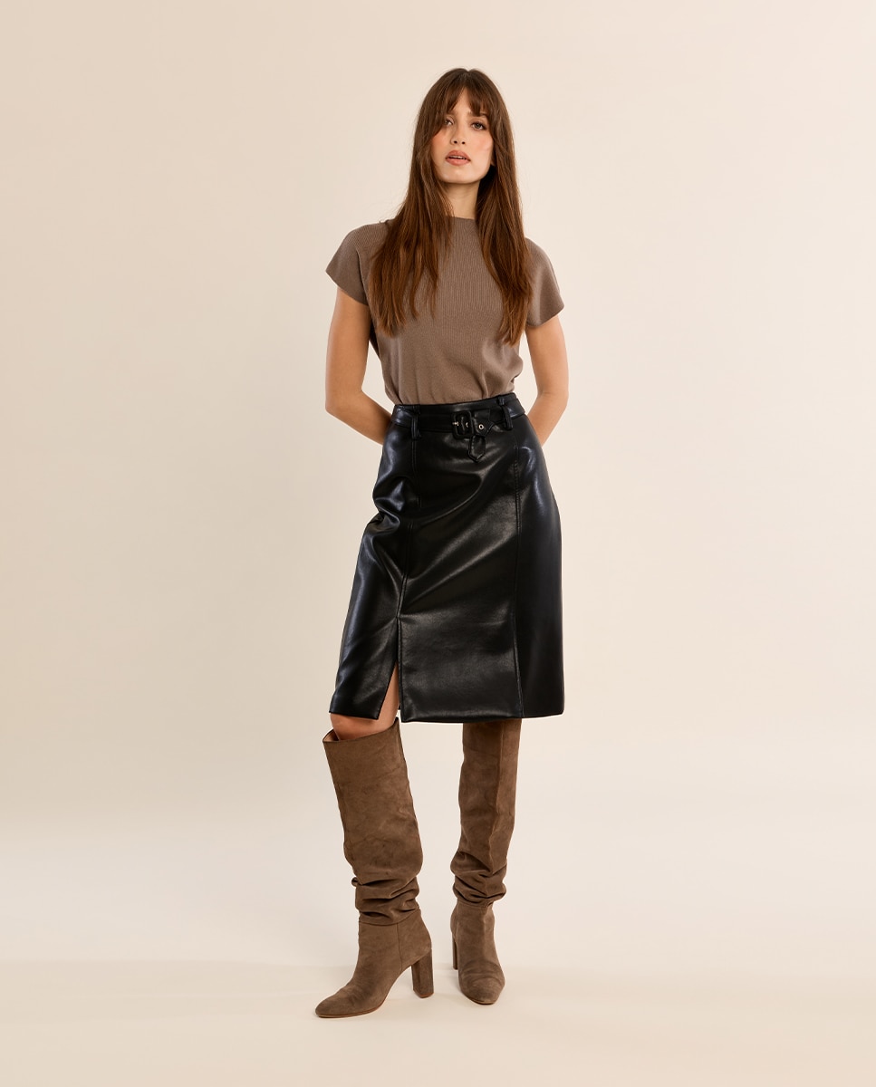 Falda larga efecto cuero - Molly Bracken - Negro Negro-1