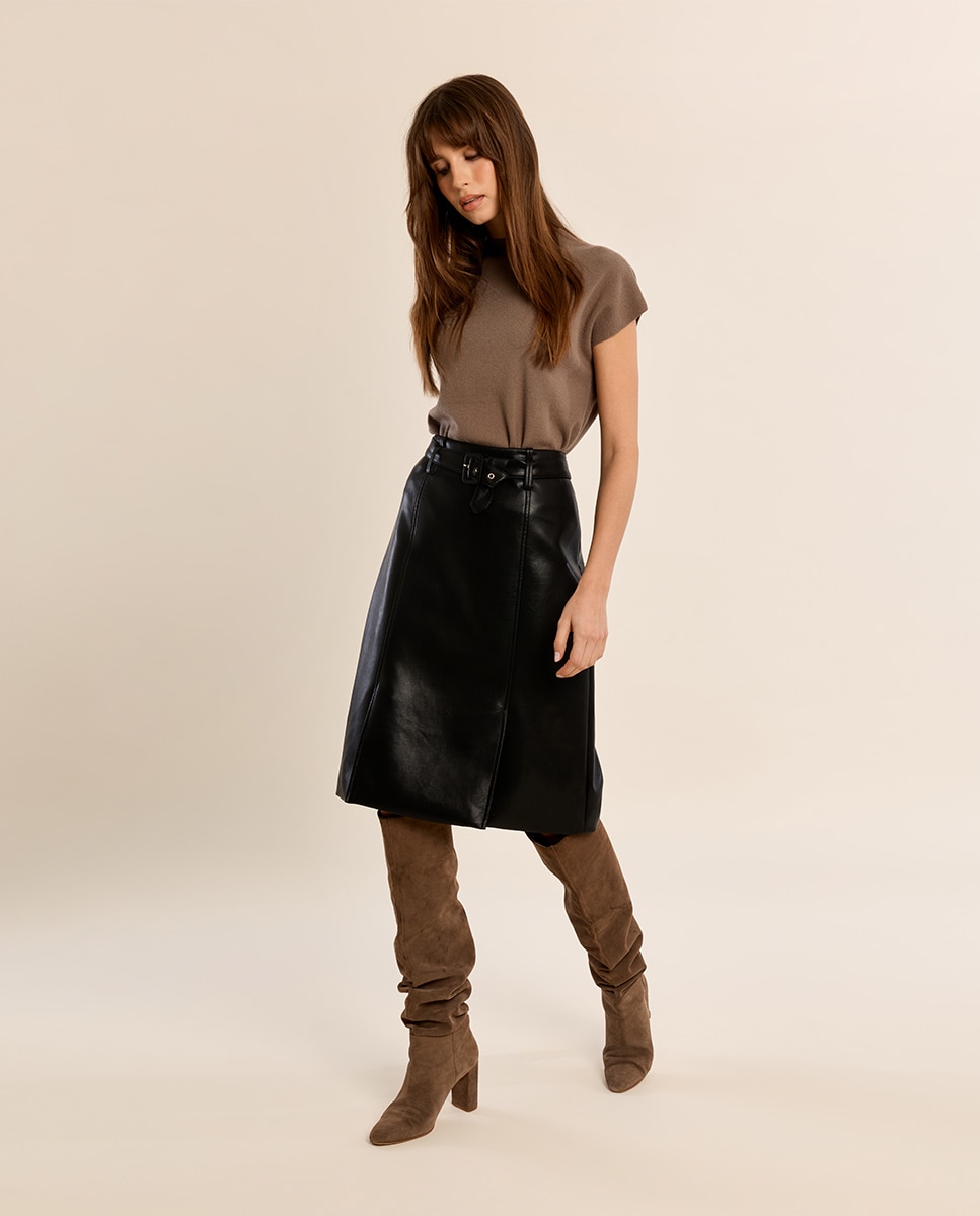 Falda larga efecto cuero - Molly Bracken - Negro Negro-3