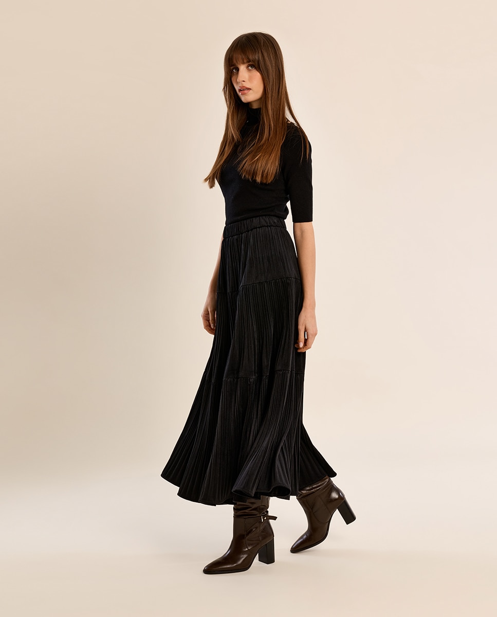 Falda larga plisada con volantes - Molly Bracken - Negro Negro-1