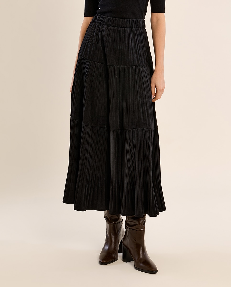 Falda larga plisada con volantes - Molly Bracken - Negro Negro-2