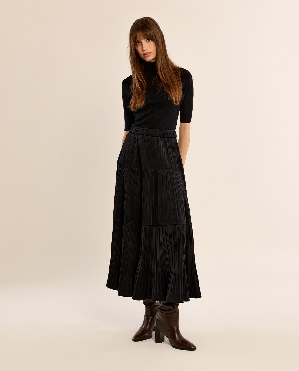 Falda larga plisada con volantes - Molly Bracken - Negro Negro-3