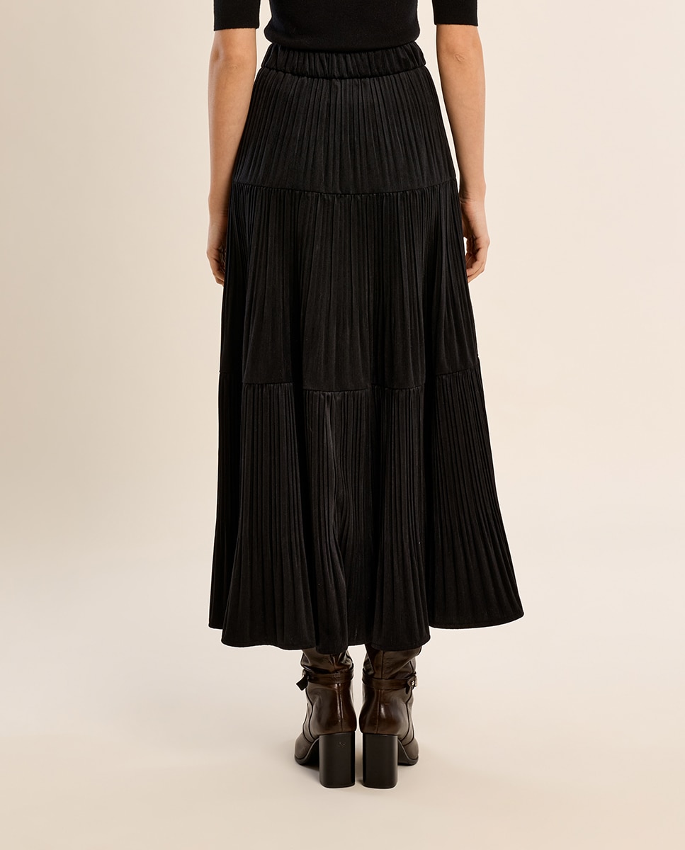 Falda larga plisada con volantes - Molly Bracken - Negro Negro-4