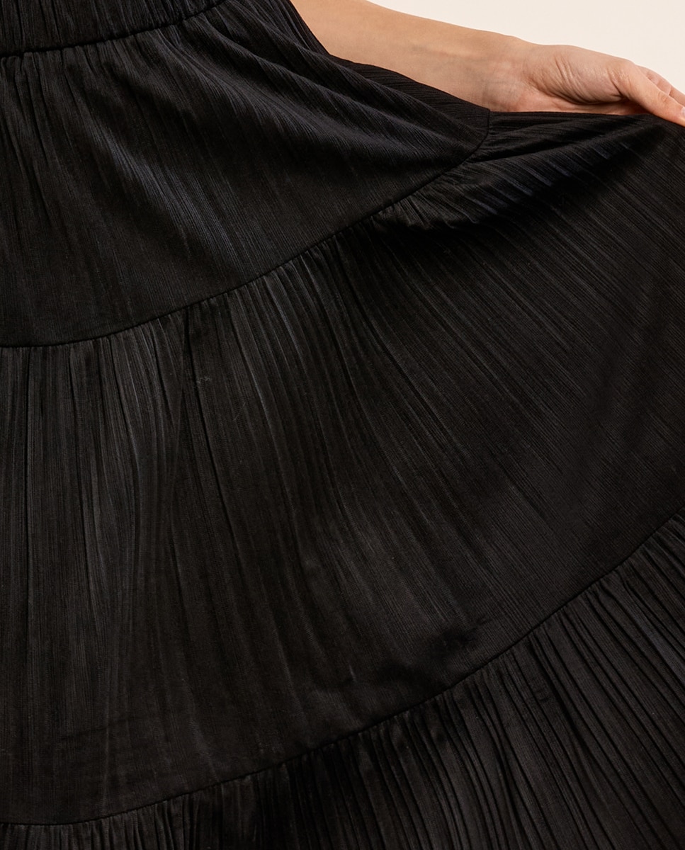Falda larga plisada con volantes - Molly Bracken - Negro Negro-5