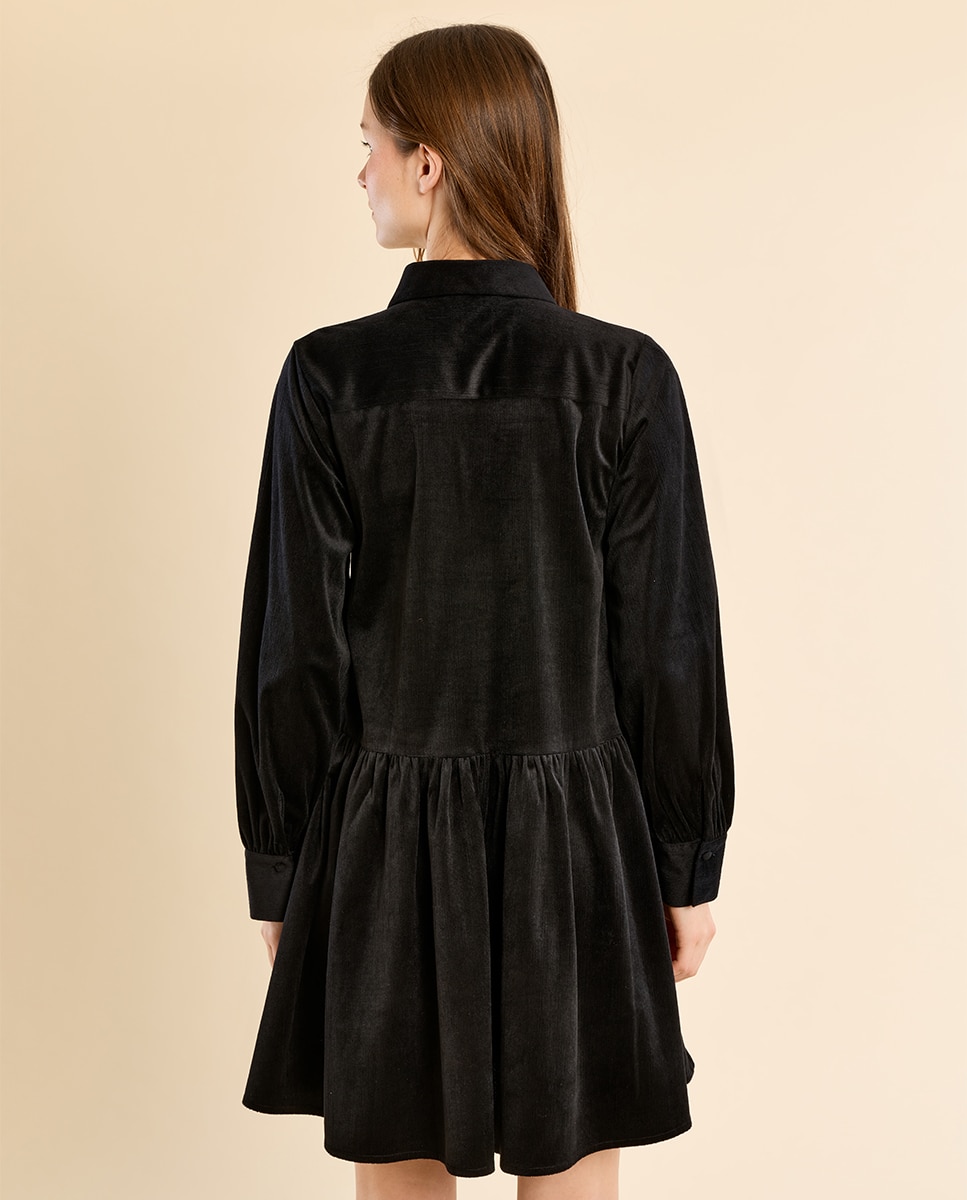 Vestido corto camisero con volantes - Molly Bracken - Negro Negro-4