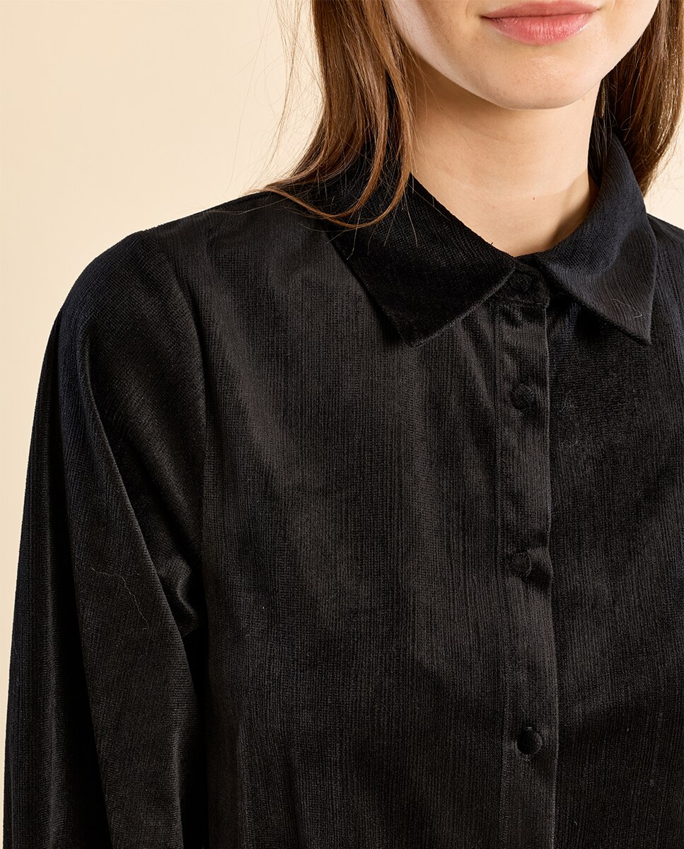 Vestido corto camisero con volantes - Molly Bracken - Negro Negro-5