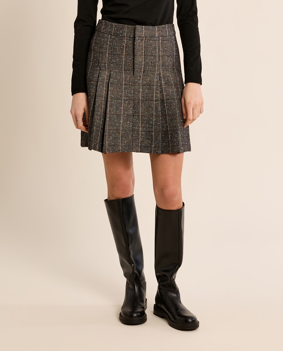 Falda corta plisada con estampado - Molly Bracken - Negro Negro-2