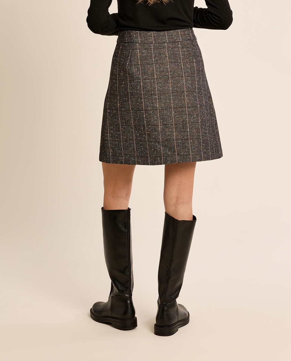 Falda corta plisada con estampado - Molly Bracken - Negro Negro-4