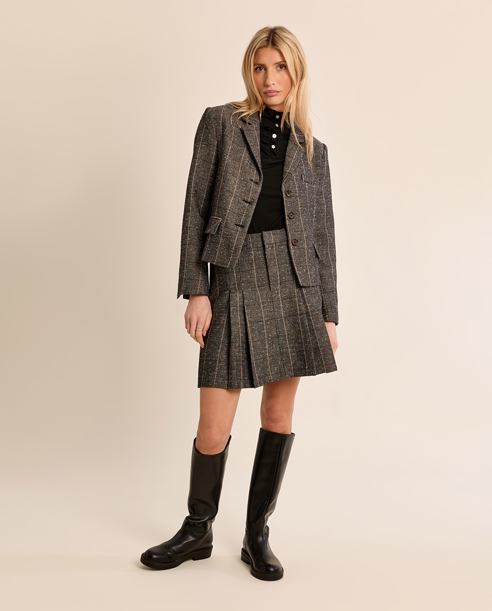 Blazer de mujer con cuello solapa y estampado - Molly Bracken - Negro Negro-1