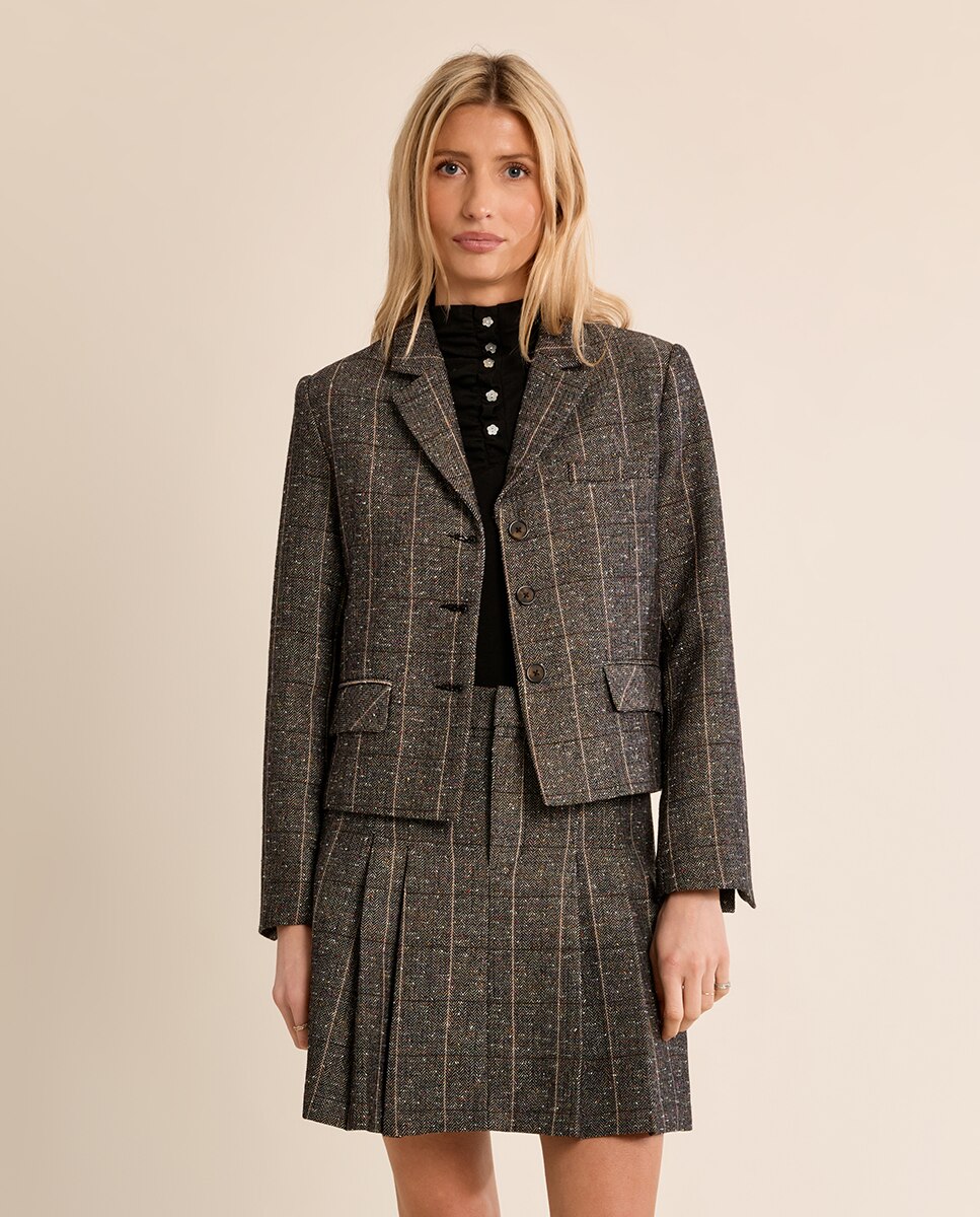 Blazer de mujer con cuello solapa y estampado - Molly Bracken - Negro Negro-2