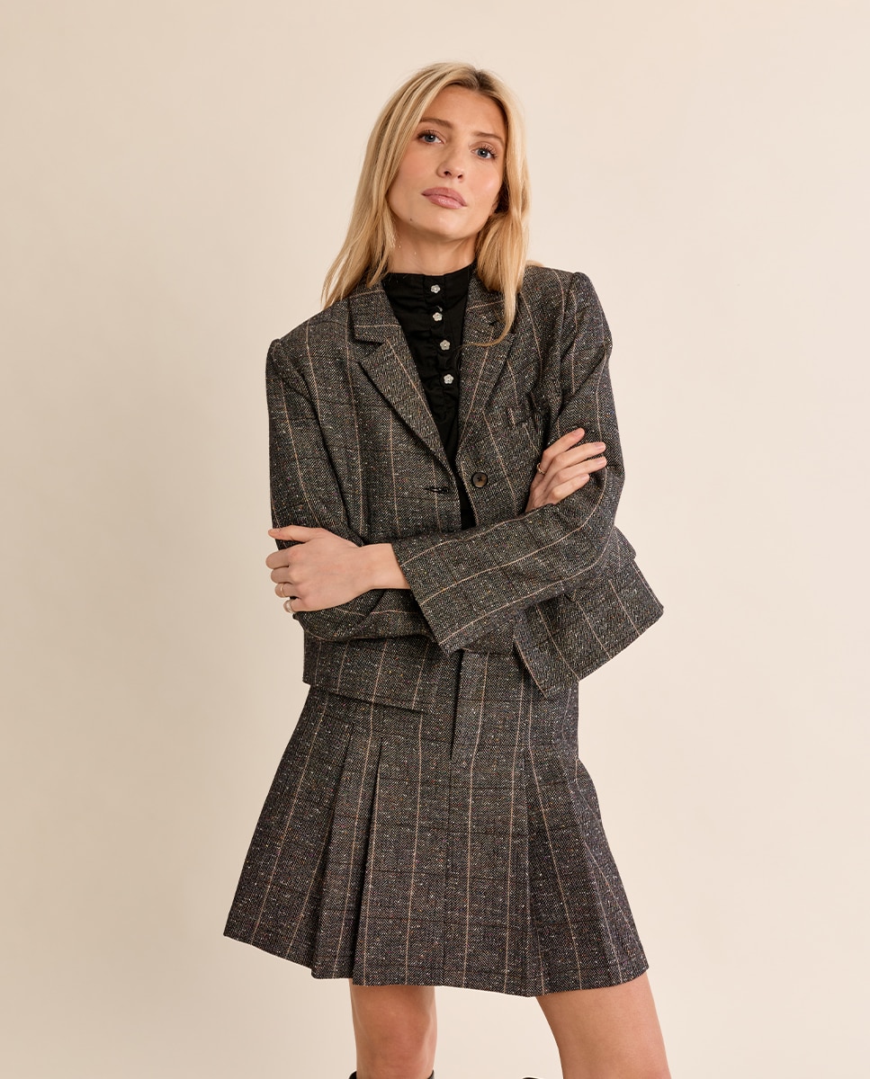 Blazer de mujer con cuello solapa y estampado - Molly Bracken - Negro Negro-3