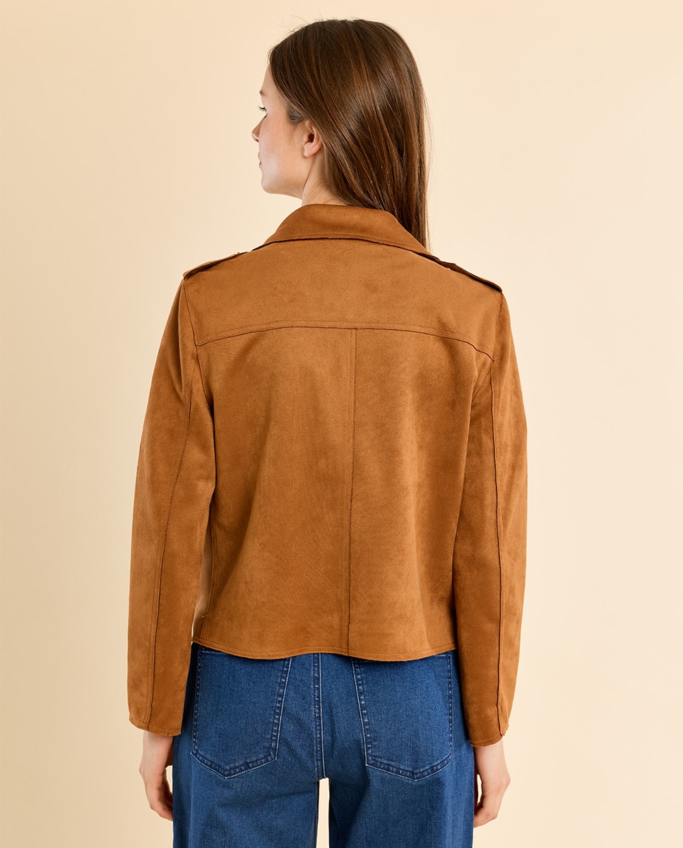 Cazadora de mujer motera con cuello y solapa - Molly Bracken - Camel Camel-4