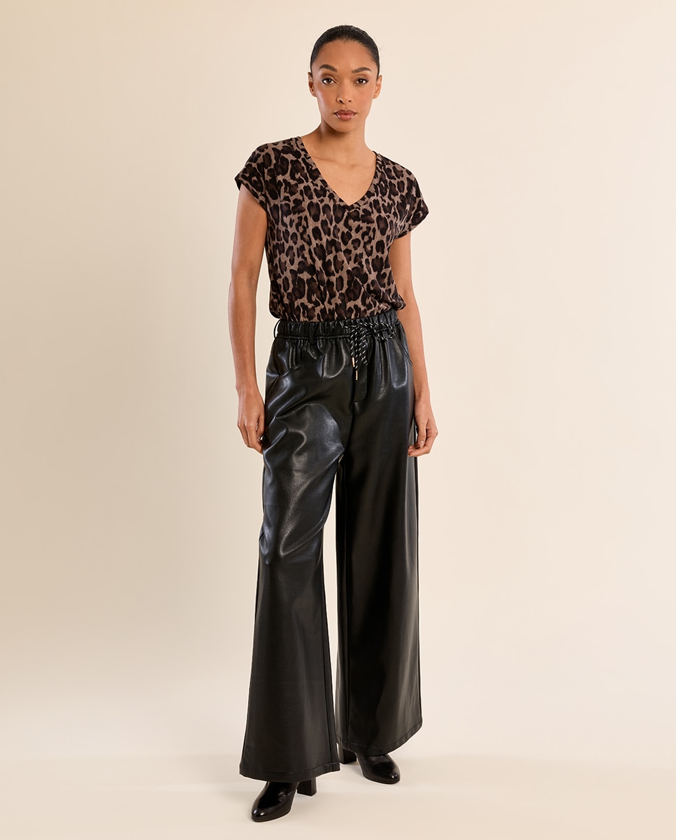 Pantalón de mujer largo efecto cuero - Molly Bracken - Negro Negro-1