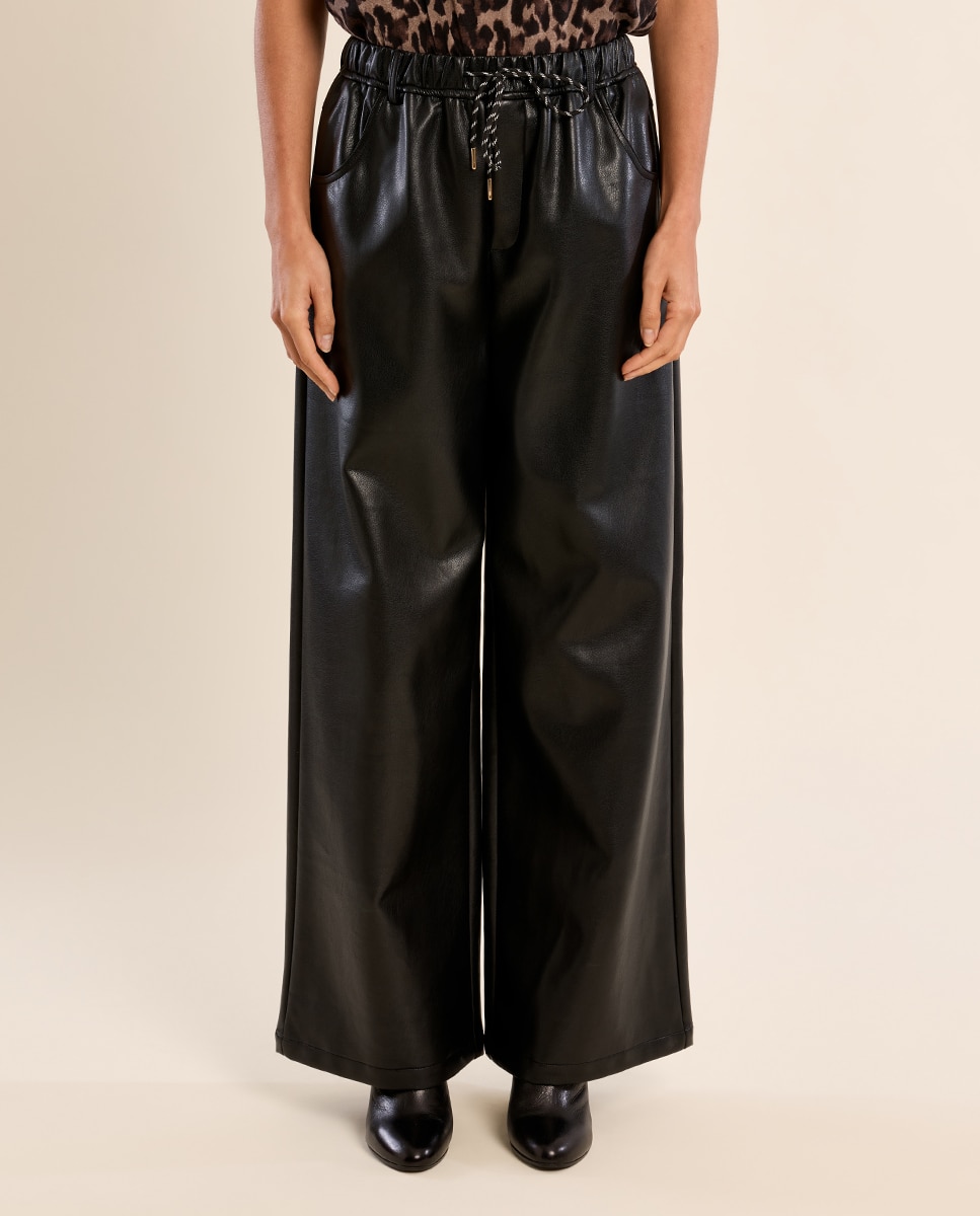 Pantalón de mujer largo efecto cuero - Molly Bracken - Negro Negro-2