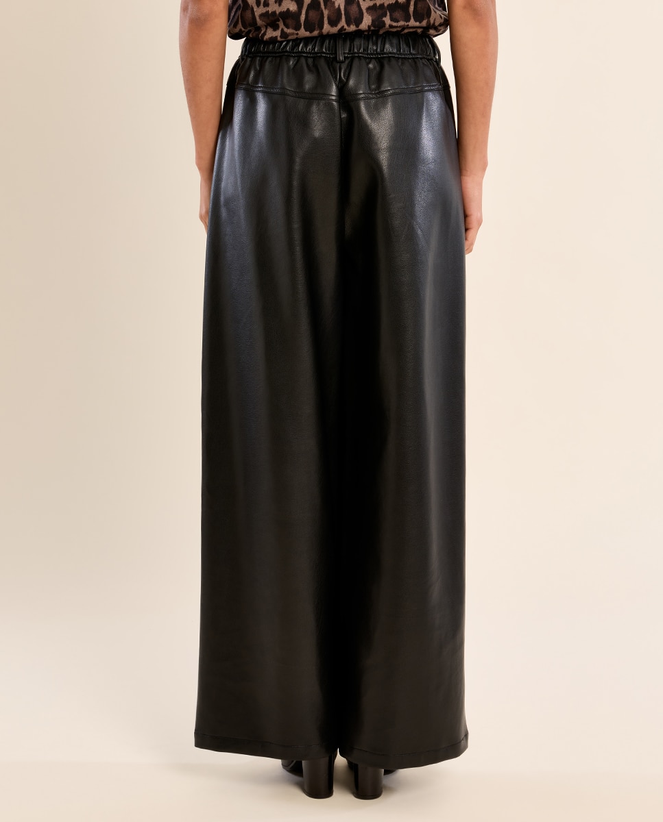 Pantalón de mujer largo efecto cuero - Molly Bracken - Negro Negro-4