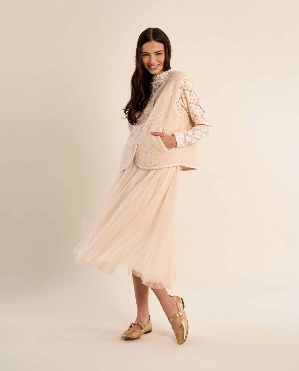 Chaleco de mujer de borreguito con estampado - Molly Bracken - Crudo Crudo-1