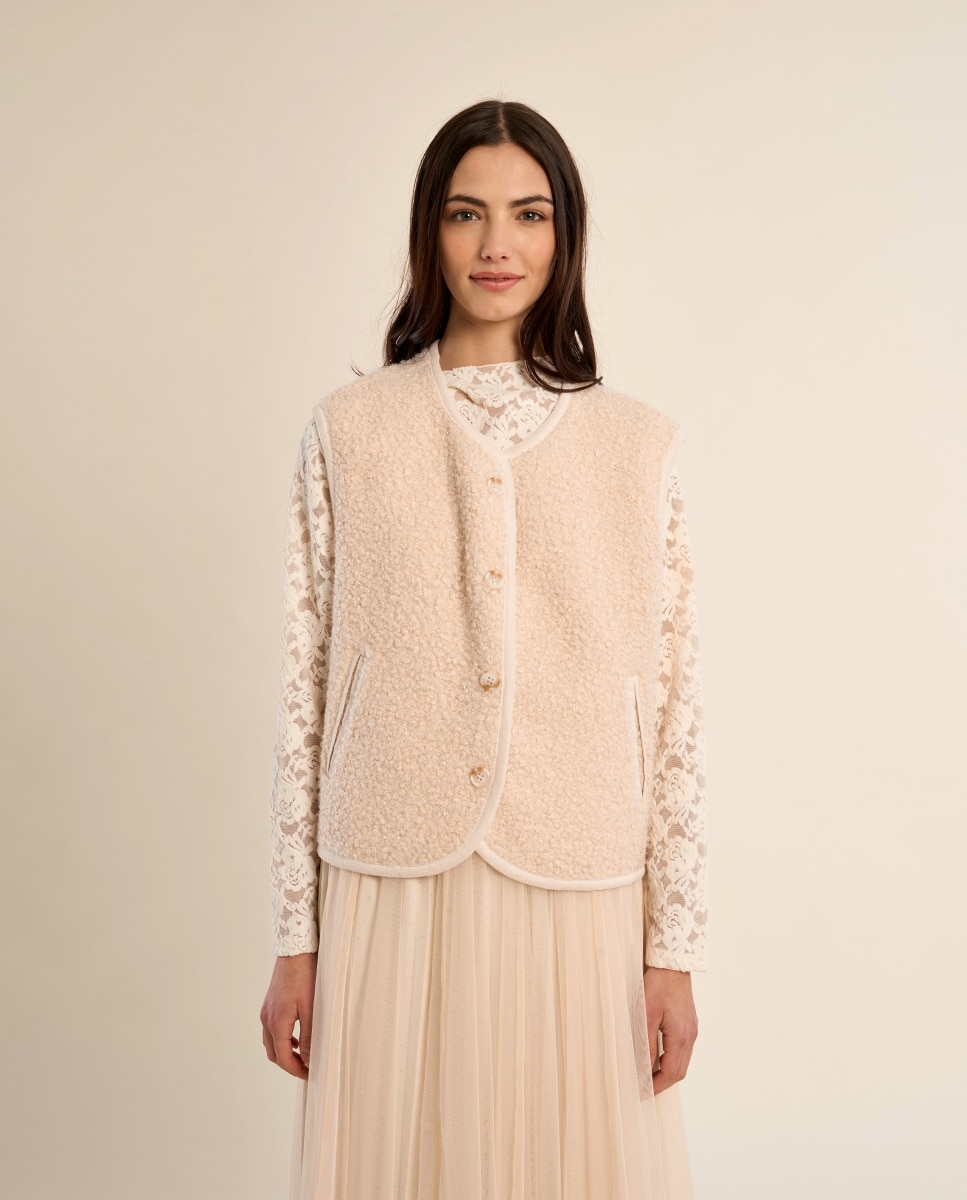 Chaleco de mujer de borreguito con estampado - Molly Bracken - Crudo Crudo-2