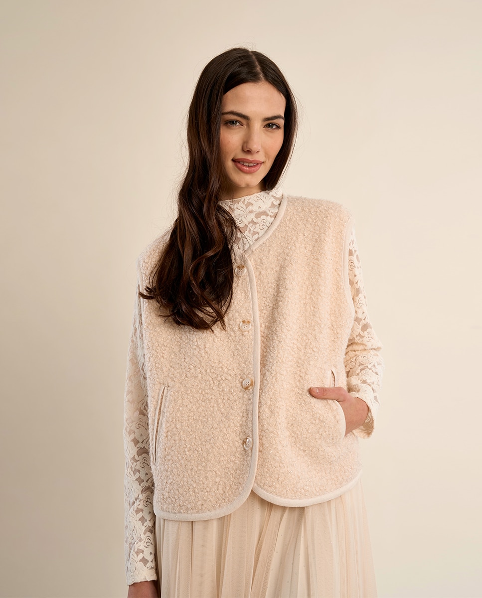 Chaleco de mujer de borreguito con estampado - Molly Bracken - Crudo Crudo-3