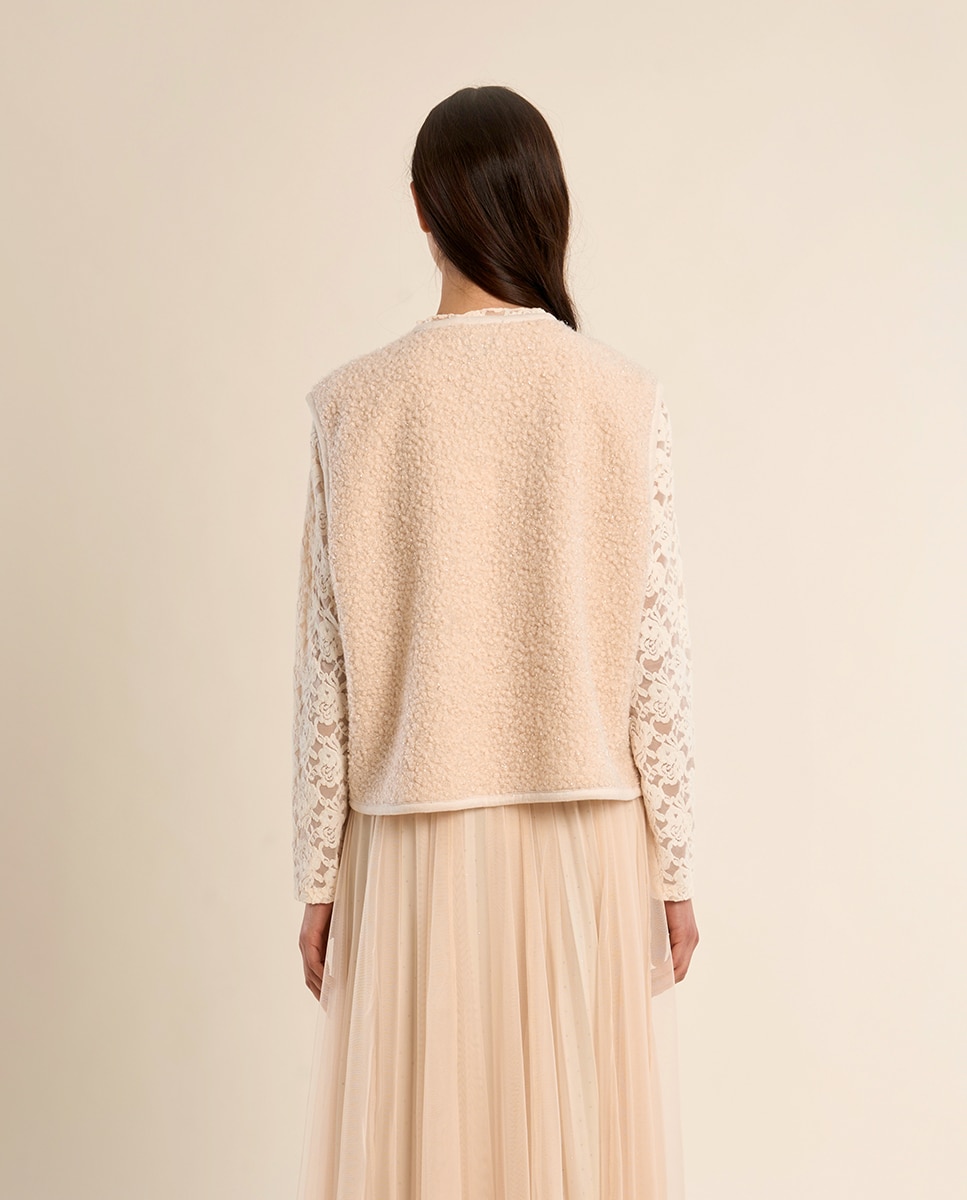 Chaleco de mujer de borreguito con estampado - Molly Bracken - Crudo Crudo-4