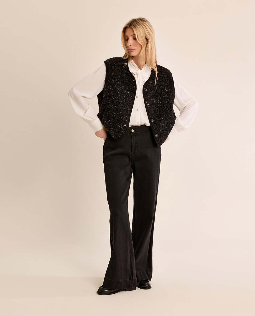 Chaleco de mujer de borreguito con estampado - Molly Bracken - Negro Negro-1