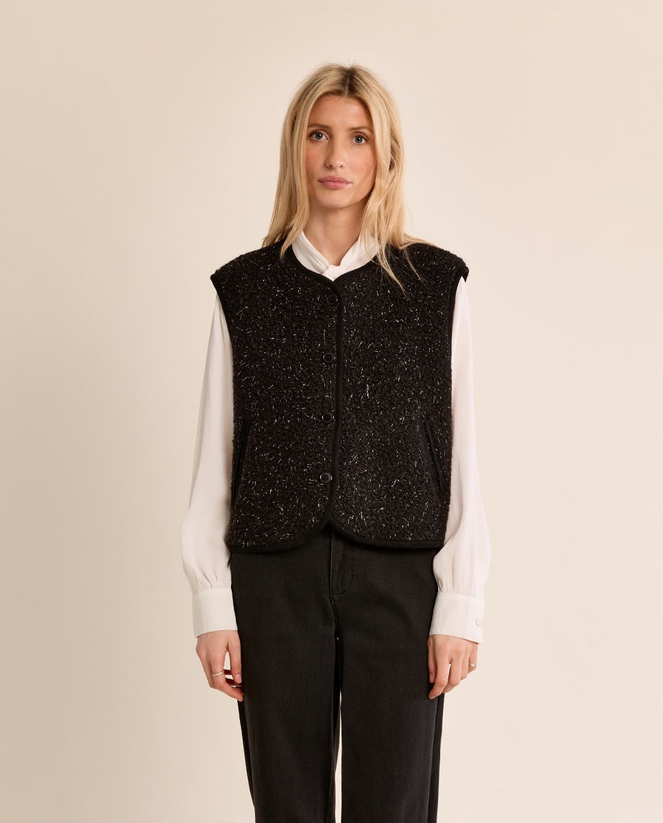 Chaleco de mujer de borreguito con estampado - Molly Bracken - Negro Negro-2