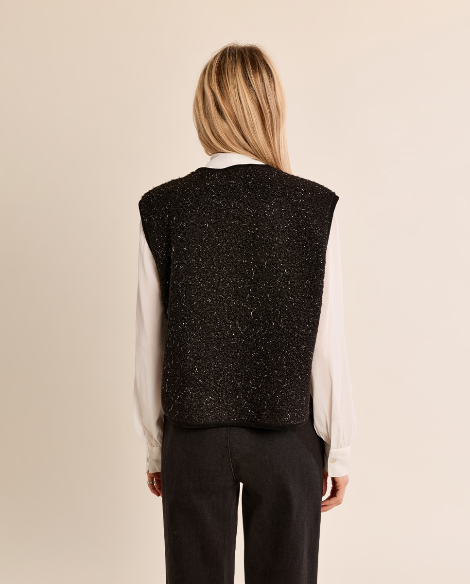 Chaleco de mujer de borreguito con estampado - Molly Bracken - Negro Negro-4