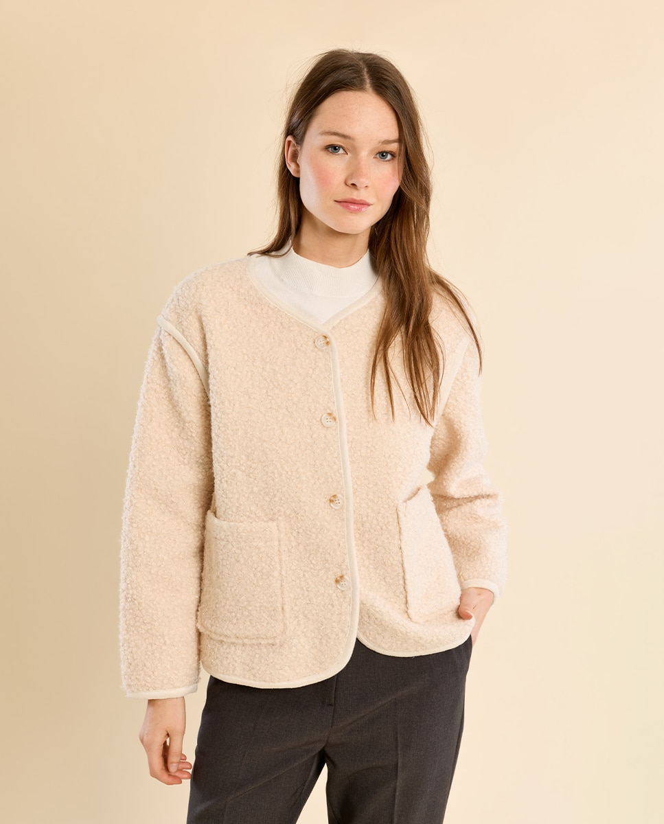 Chaqueta de mujer de manga larga de borreguito - Molly Bracken - Crudo Crudo-3