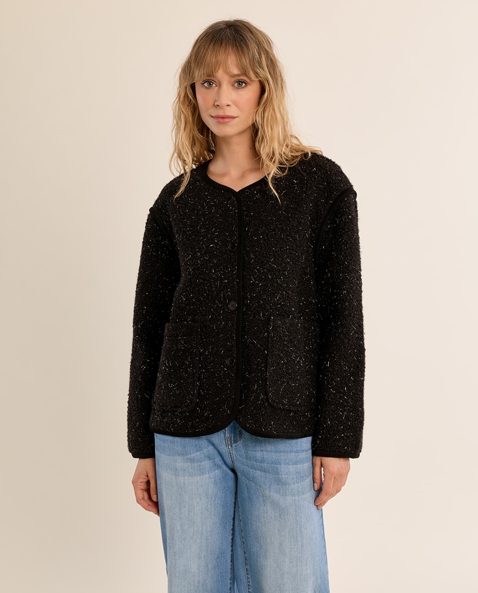 Chaqueta de mujer de manga larga de borreguito - Molly Bracken - Negro Negro-2